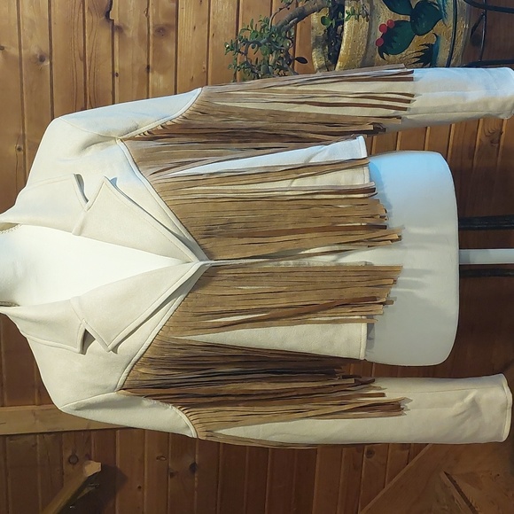 Saints & Hearts Faux suede leather fringe cropped jacket L Western - Picture 2 of 8